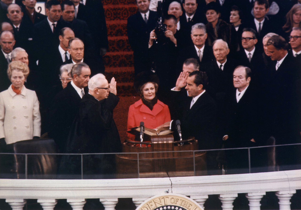 Richard Nixon sworn in by Chief Justice Earl Warren